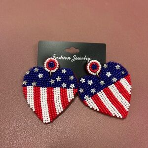 Patriotic Beaded Heart Earrings